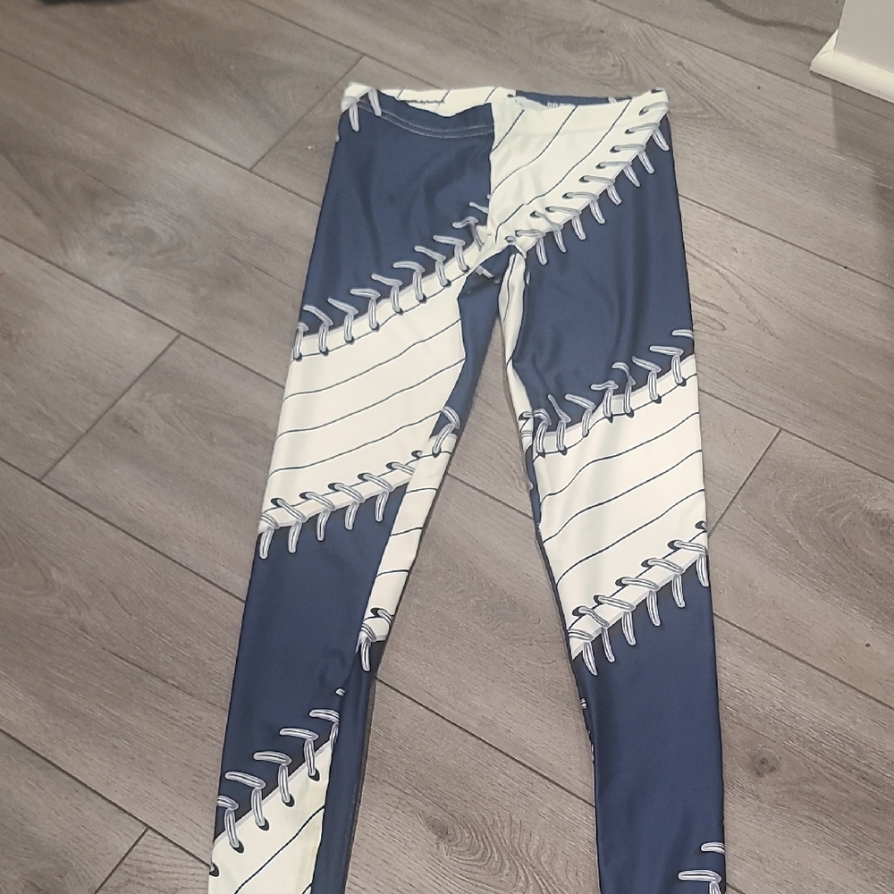 Navy and White Baseball Stitch Leggings